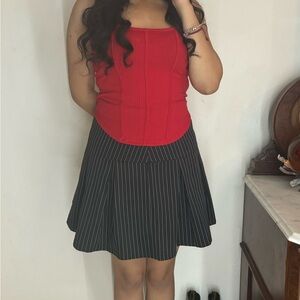 Striped flared mini skirt with zipper